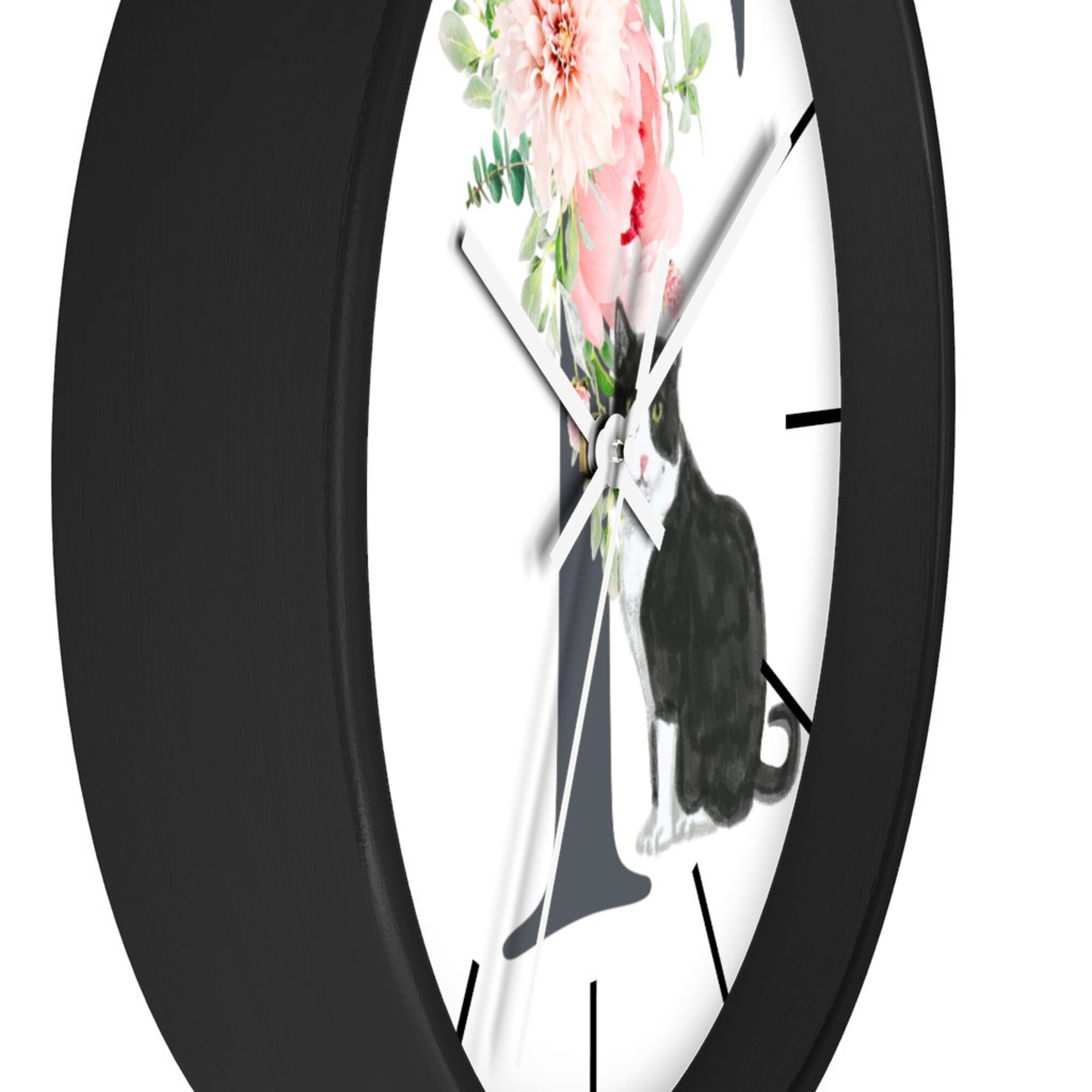 Black and White Tuxedo Cat Alphabet Wall clock