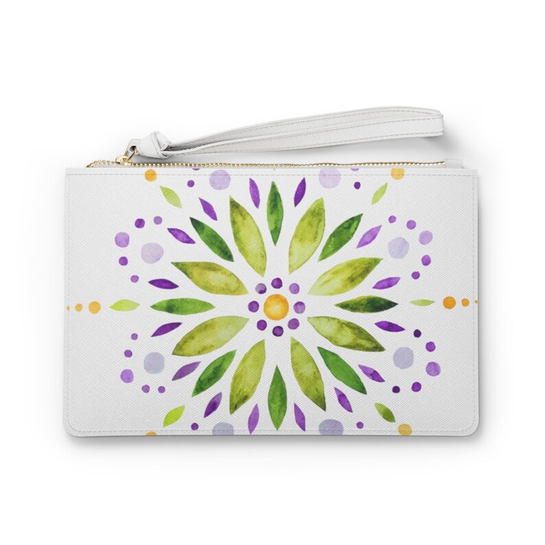 Green and Blue Multi Mandalas Clutch Bag Purse Zipper Fastening