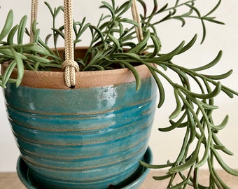 ceramic handmade hanging planter with drainage