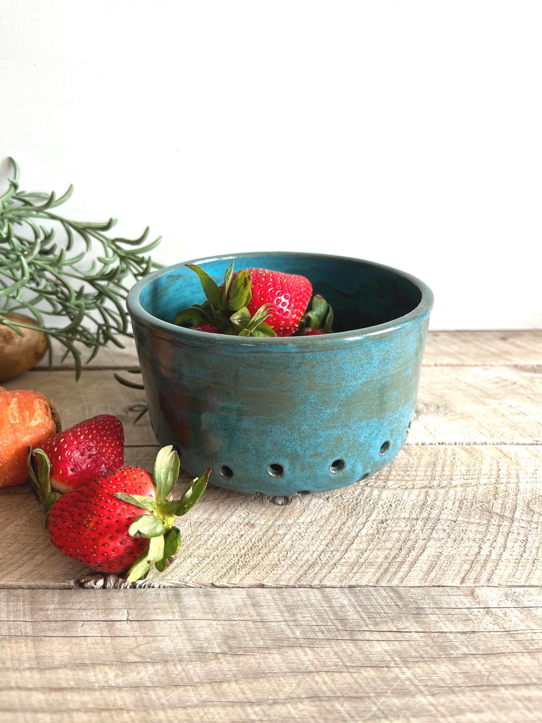 Handmade Pottery Berry Bowl | Wheel Thrown Ceramic Colander | Farmhouse ...