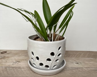 ceramic orchid planter with tray