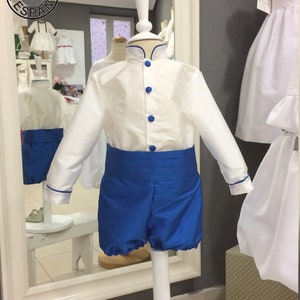 Ring bearer outfits, boy royal blue suit Boy shorts with bow tie.Shirt Boy linen suit Wedding boy formal suit.Special occasions boys clothes