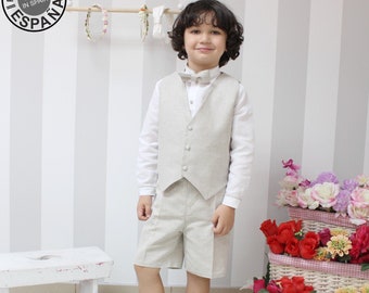 Special ringbearer outfit for boy. Perfect to weddings, communions, special events... made in linen with vest and bowtie. By measurements.