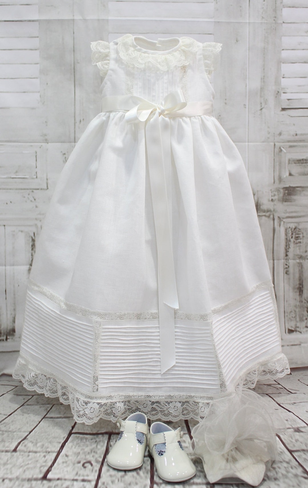 Baptism Lace Ceremony Gown Ivory Linen. Christening Gown Made - Etsy