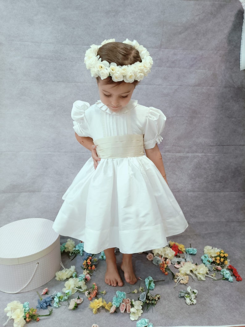 Flower girl dress Pippas Middelton wedding dress model. Royal wedding girl dresses. Whole Ivory silk . Knee classic flower girl dress cancan image 3