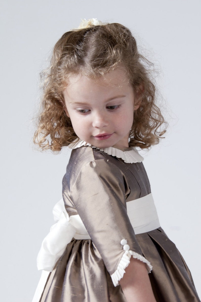 Flower Girl Dresses. Girls Dressed in Silk Taupe. Decorations Etsy