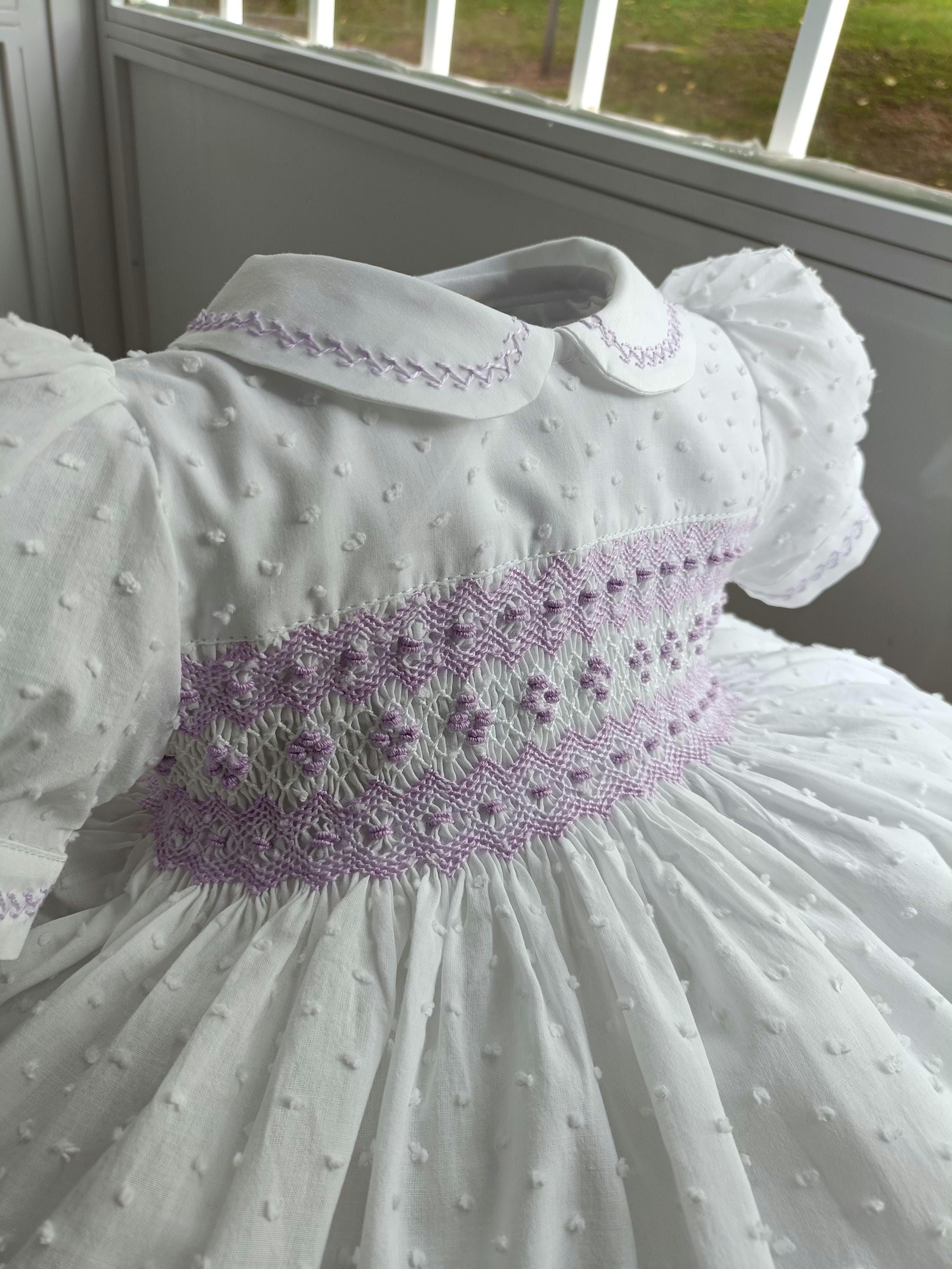 white christmas dresses Stunning Full Hand Smocked Dress, White-Blue,Yellow-Pink,6M to 8T 4T / Yellow & Pink main image 1