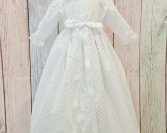 Baby Baptism gown Spanish style baby christening dress. Blessing dress. Unisex baptism gown. Long sleeves. Whitw laces. With matching bonnet