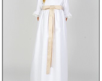 First Communion White Pique Girl's Dress With High Waist,and Beautiful Sash  in Beige Silk. Spanish Style. Classic Communion Dress White - Etsy
