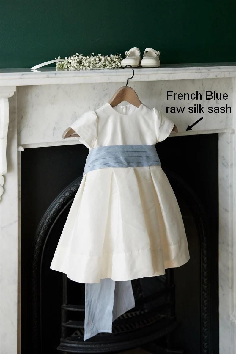 white bridesmaid dresses with blue sash Ivory Cap Sleeves V-Back Lace Flower Girl Dress Bridesmaid 622T(2) Ivory / Canary / 8