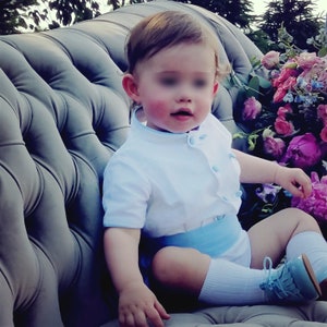 Baby boy white baptism suit, wedding, birthday, special event. Baby boy white clothes with sash.Christening baby boy white clothes beautiful