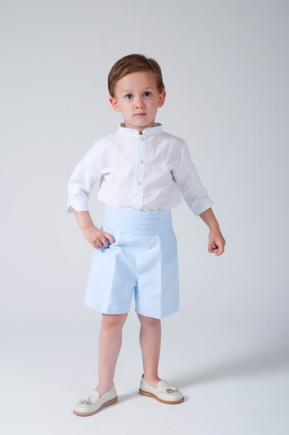 Costume Enfant En Toile De Lin Bleu Celeste Avec Une Chemise Etsy