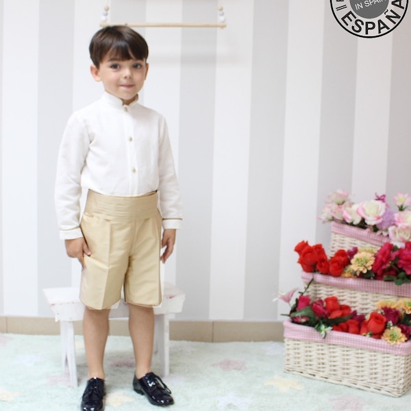 Ringbearer boy outfit. Pippas Middelton Style.  Perfect for weddings, baptism, special events. Made to order, customized. Mao collar, linen