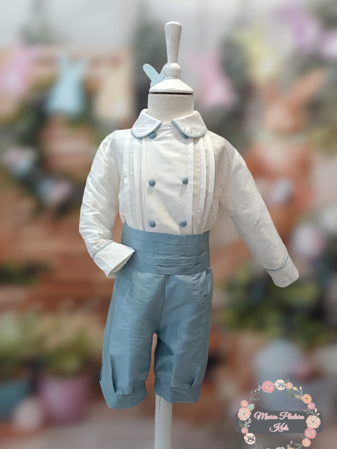 Ring Bearer Outfit Pippa Middleton Style. Ivory Shirt, French Blue