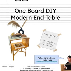 May include: A DIY modern end table made from a single board of wood. The table is light brown and has a simple, minimalist design. The table is shown in a room with a white wall and a light brown floor. The table is 61 cm tall and 46 cm wide. The table is perfect for a small space and can be used as a nightstand, end table, or coffee table.