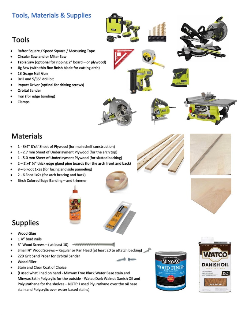 Sample of plans - Tool listing - 3D images and detailed instructions