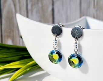 Boucles d'oreilles en cristal Swarovski -fait main au Québec-cadeau femme-bijoux hypo allergène-acier