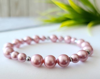 Pink Swarovski pearl bracelet, handmade in Quebec, Quebec jewelry, women's gift,