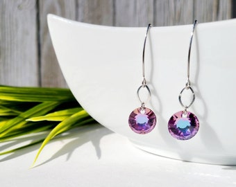 Boucles d'oreilles en cristal Swarovski -fait main au Québec-cadeau femme-bijoux hypo allergène-acier