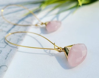 Rose Quartz earrings-gold filled 22k-handmade in Quebec-gift-fine stones-quality jewelry