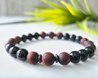 Man-stone bracelet red-onyx tiger eye -gift made to quebec-semi-precious stones