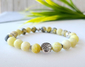 Jasper stone bracelet yellow color, handmade in Quebec, artisan, Quebec jewelry, semi-precious stones, tree of life