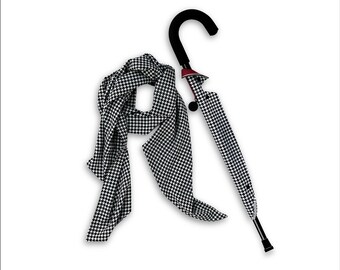 Houndstooth Scarf & CaneWrap - Matching scarf and cane accessories, crepe de chine scarf, fits offset and straight canes - gift for her