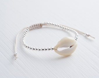 cowrie shell and sterling silver adjustable bracelet, ocean bracelet, shell bracelet, adjustable cowrie bracelet, beach jewelry, BEACH DAYS