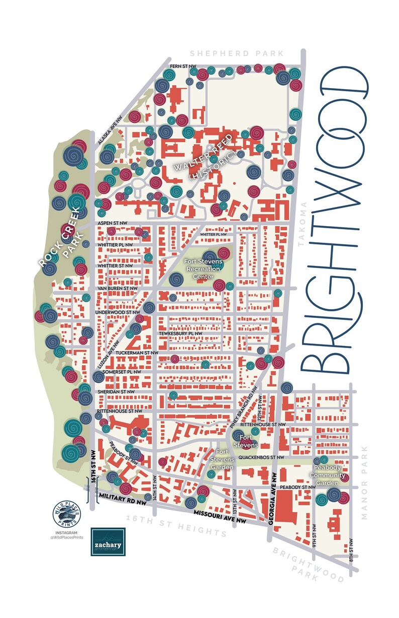 Brightwood DC Neighborhood Map Art Print 11x17 Inches Etsy