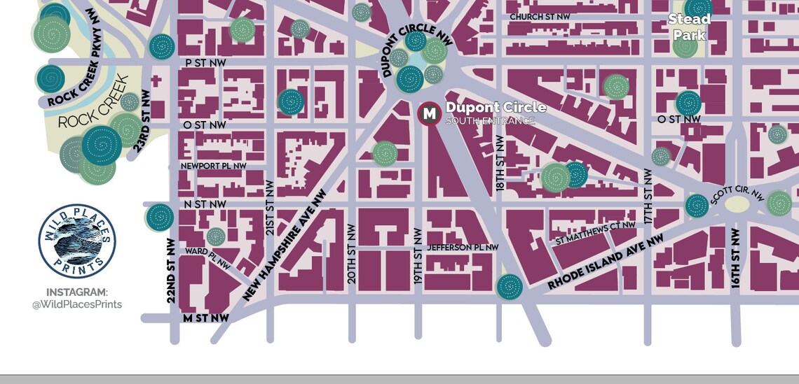 Dupont Circle decorative map print 11x17 in Washington DC | Etsy