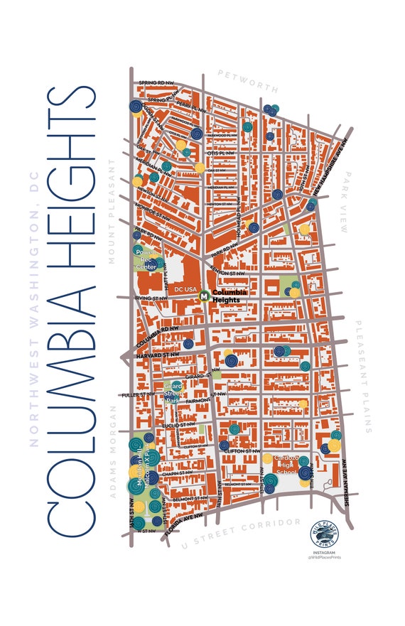 Columbia Heights Dc Map Columbia Heights Dc Neighborhood Map 11X17 In Print | Etsy