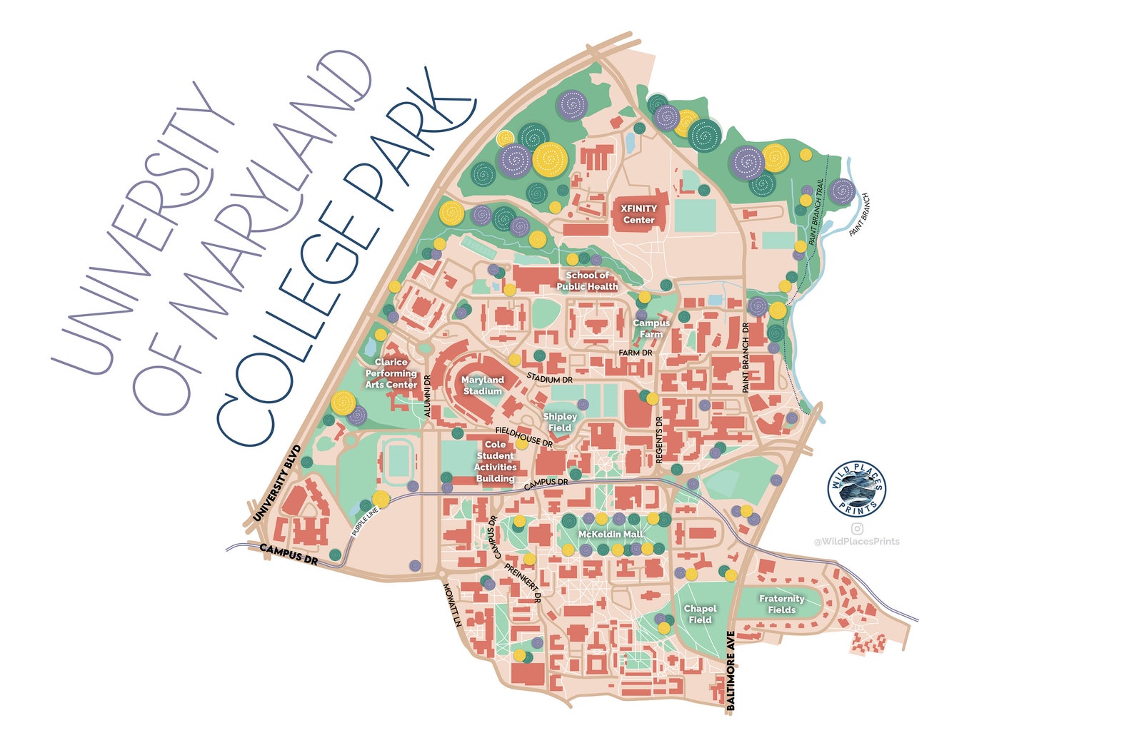 University Of Maryland College Park Campus Map 11x17 Etsy