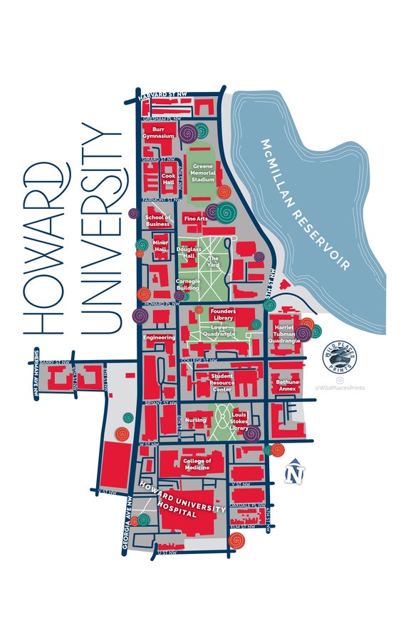 Washington College Campus Map Howard University Campus Map Washington Dc Map | Etsy Canada