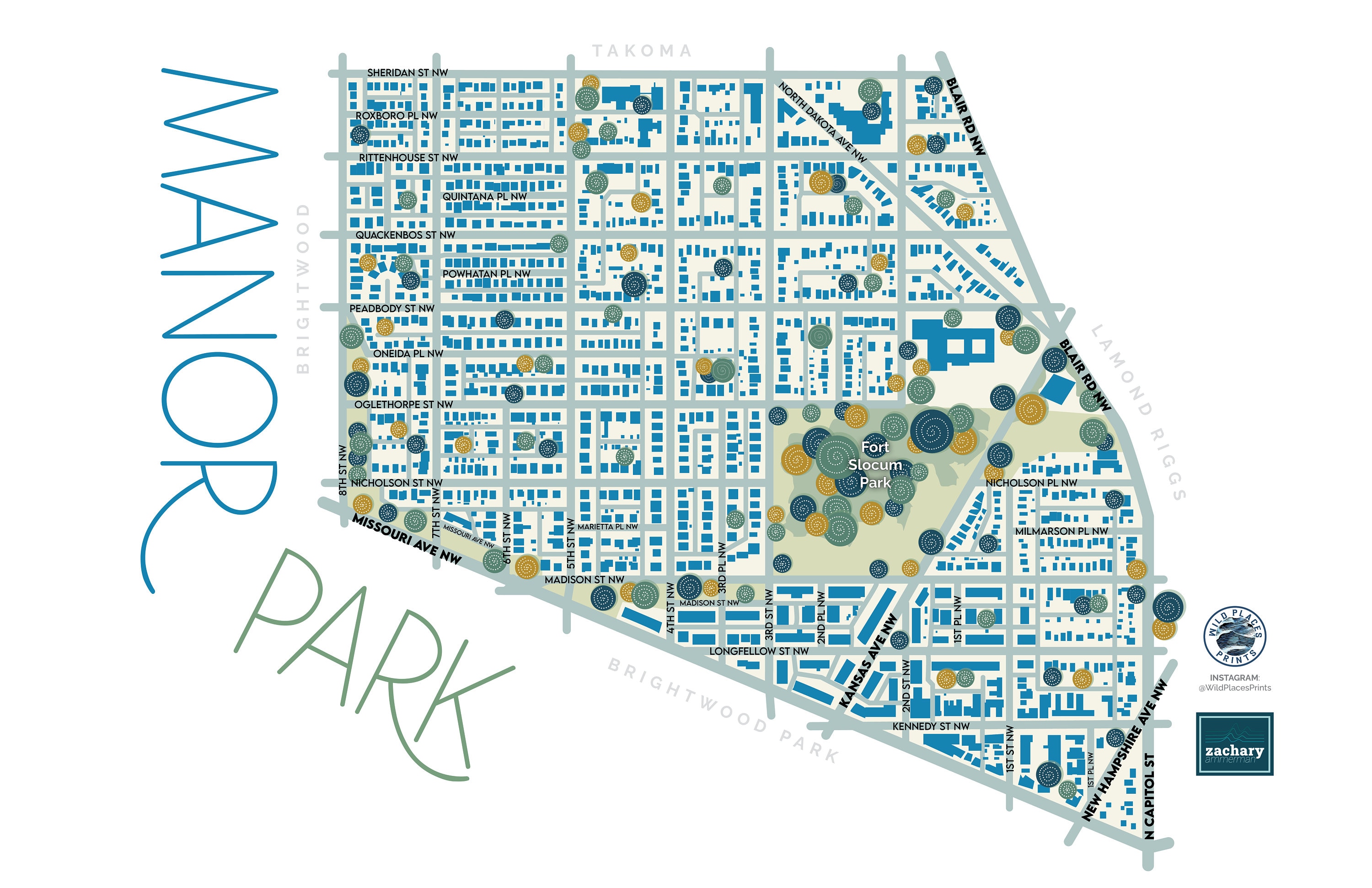 Manor Park DC Neighborhood Map Art Print 11x17 Inches | Etsy