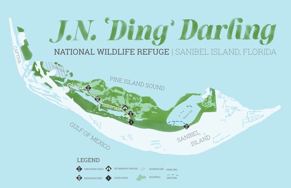 National Wildlife Refuge Map J.n. Ding Darling National Wildlife Refuge Map Print | Etsy Hong Kong
