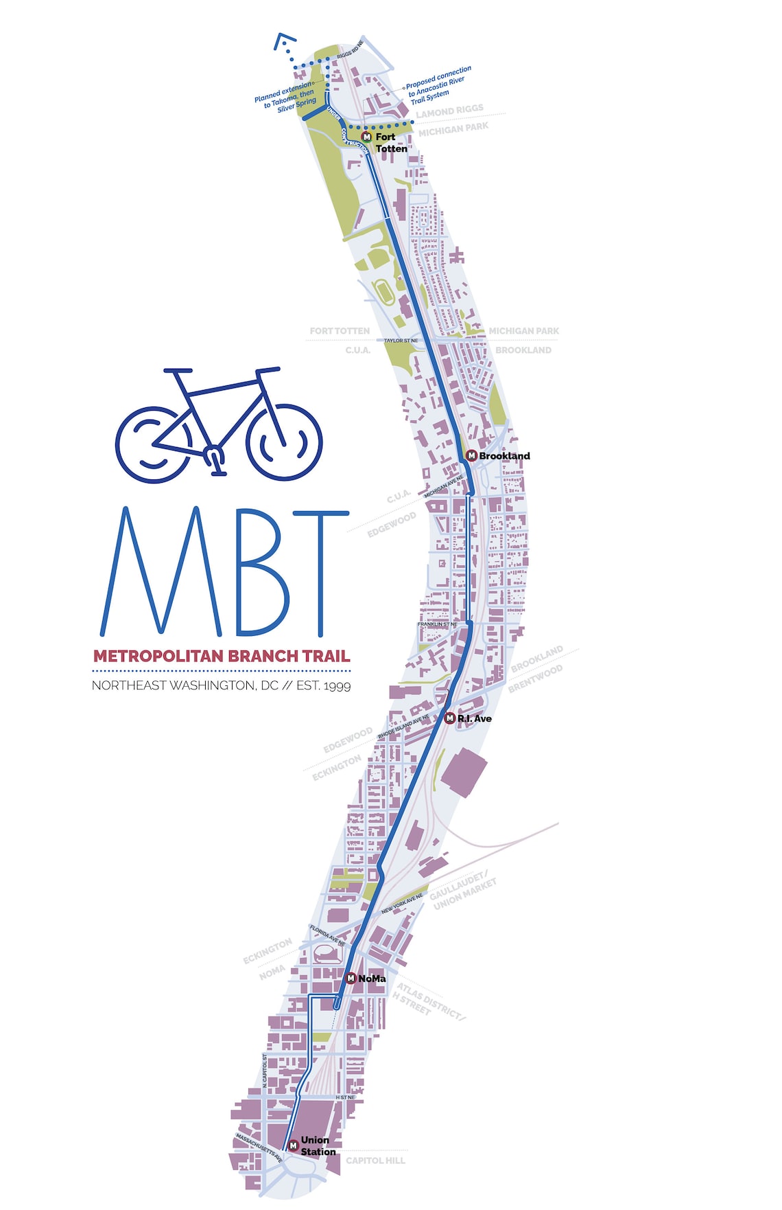 Metropolitan Branch Trail Bike Map Washington DC 11x17 Etsy
