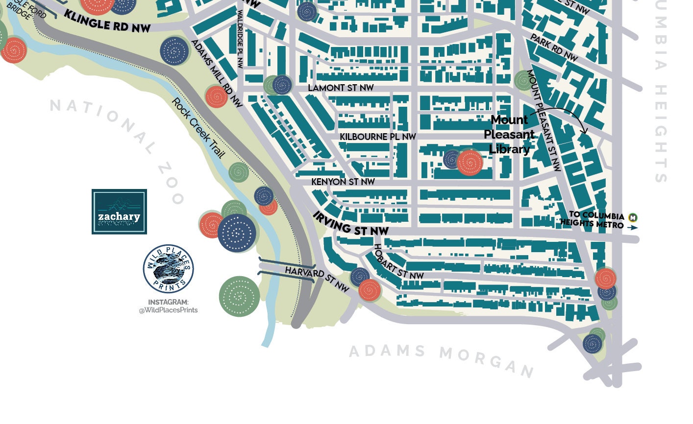Mount Pleasant DC neighborhood map print 11x17 inches Etsy
