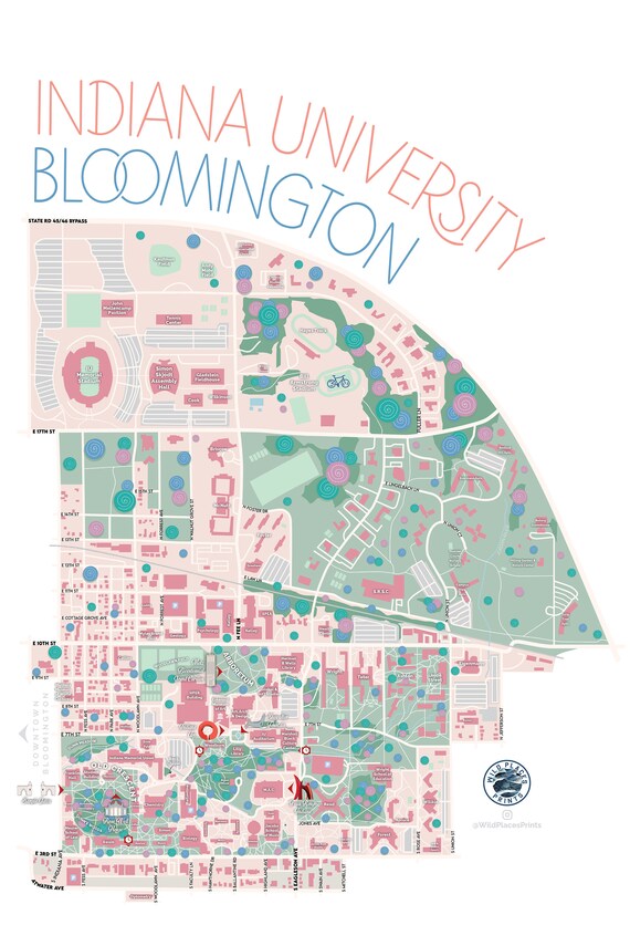 Indiana University Bloomington Campus Map Indiana University Bloomington Campus Map 11X17 Or 24X36 In | Etsy Ireland