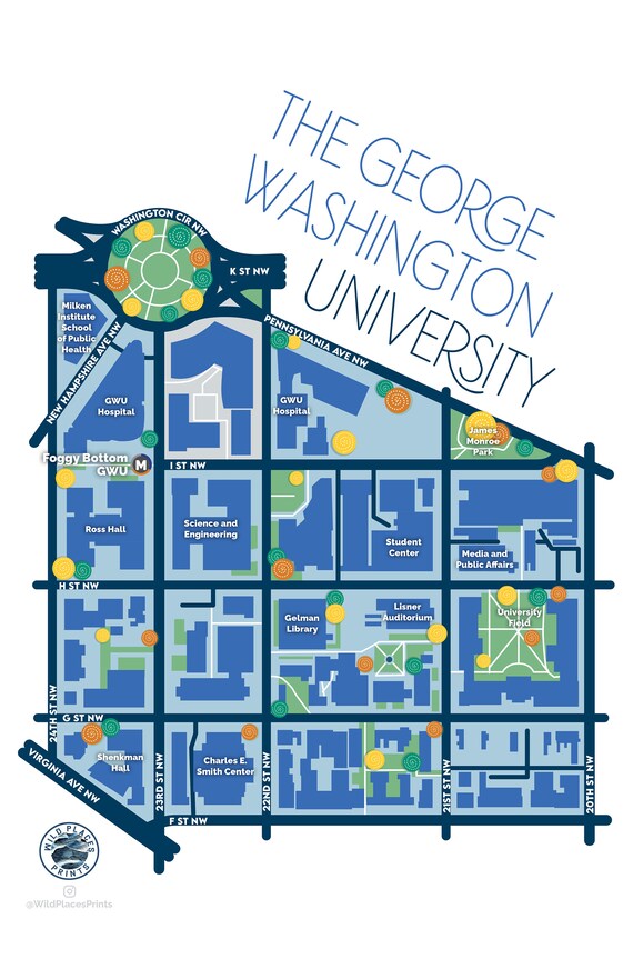 George Washington University Map George Washington University Campus Map Gwu 11X17 In | Etsy Italia