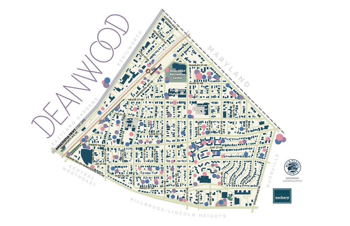 Deanwood DC Neighborhood Map Art Print 11x17 Inches Deanwood Etsy