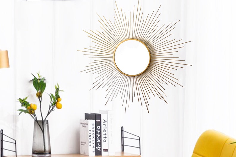 Decorative Starburst Mirror,Metal Wall Mirror,Wall Hanging Mirror in Sunburst Shape Sunburst Mirror image 4