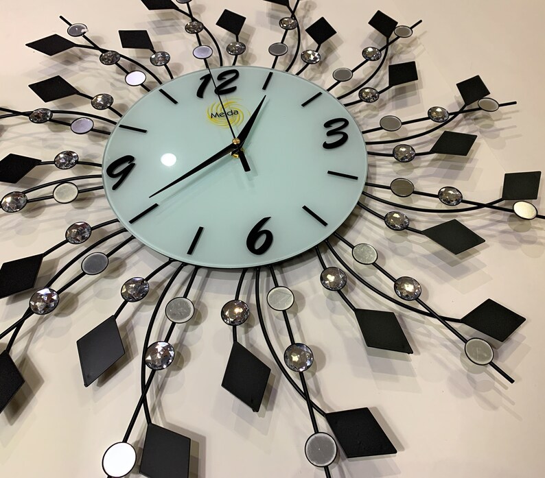 Cristal más grande con espejo moderno reloj de pared | Etsy