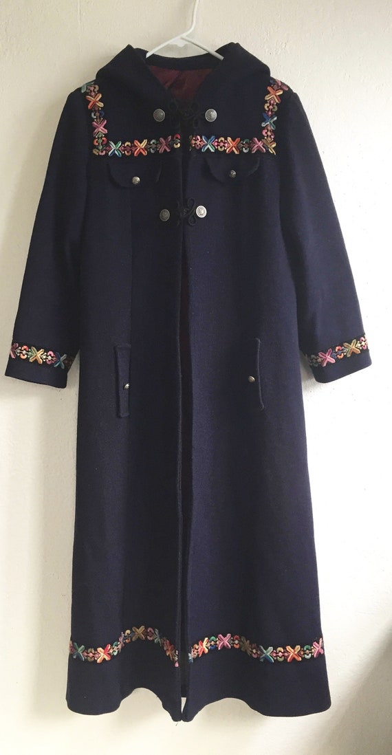 vintage folklore bohemian navy blue hooded wool co