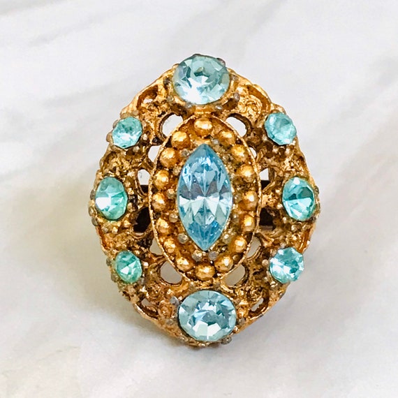 Vintage Aquamarine Blue Rhinestone Ring ,Adjustab… - image 1