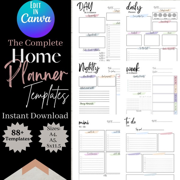 Home Planner CANVA Template| Household Organizer Kit | Home Planner Bundle | Household Planning Book | PDF, A4, A5
