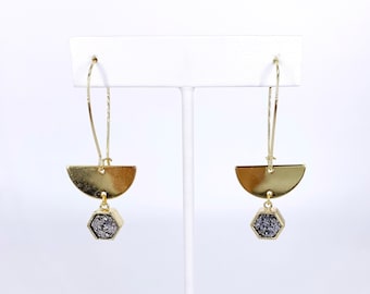 Geode Geometric Brass Earrings, brass geometric earrings, minimalist boho earrings, modern brass earrings, Geode earrings