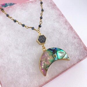 Abalone Crescent Statement Necklace, shell necklace, statement necklace, abalone necklace, crescent necklace