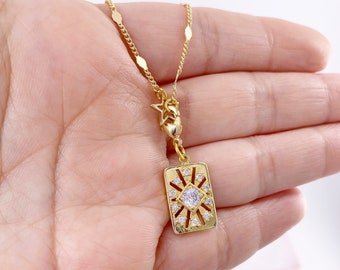 3-in-1 Versatile Celestial Necklace, Gold Medallion, Minimalist Necklace, Layering Necklace, Lariat necklace, multi-wear