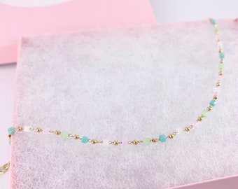 Multi-Color Anklet, boho jewelry, Minimalist Jewelry, Anklet for Women, summer jewelry, simple chain anklet, Beaded anklet, pink anklet