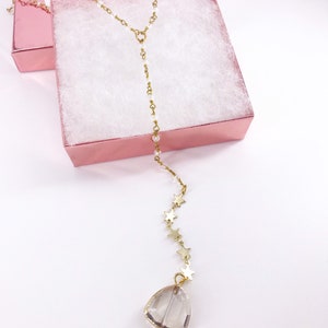 Glass Pendant Lariat, Y Necklace, Glass choker, layering necklace